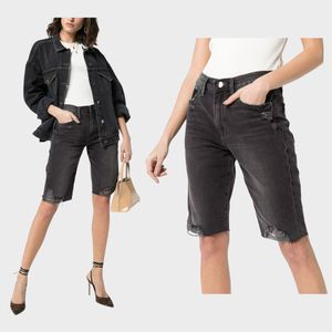 FRAME X IMAAN Distressed Knee Length Denim Shorts in Black Women's Size 29